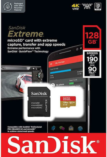 Sandisk Extreme microSDXC 128GB U3 V30 A2 UHS-I 190MB/s with Adapter view 3