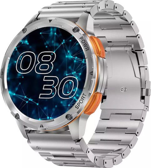 Nubi Ak59 Smart Watch Bluetooth Calling Amoled Display Heart Rate Monitoring Sleep Tracking Oxygen Level Notifications Extra Silicone Strap Silver