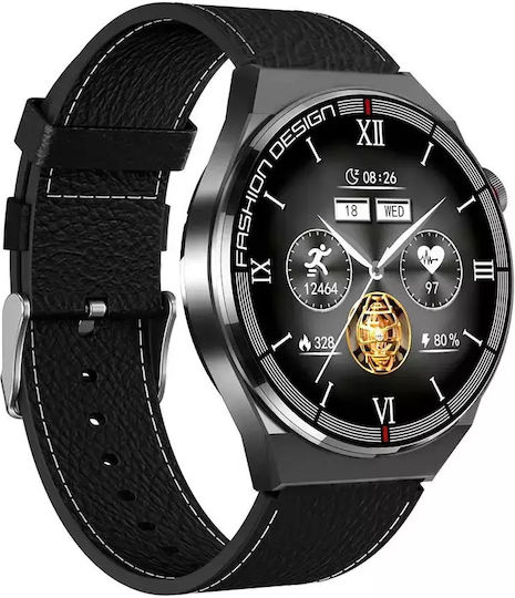 Men's Smart Watch Nubi Sk11 Plus Ips Display Bluetooth Call Heart Rate Calories Blood Pressure Remote Camera Sports Modes Black Leather view 2