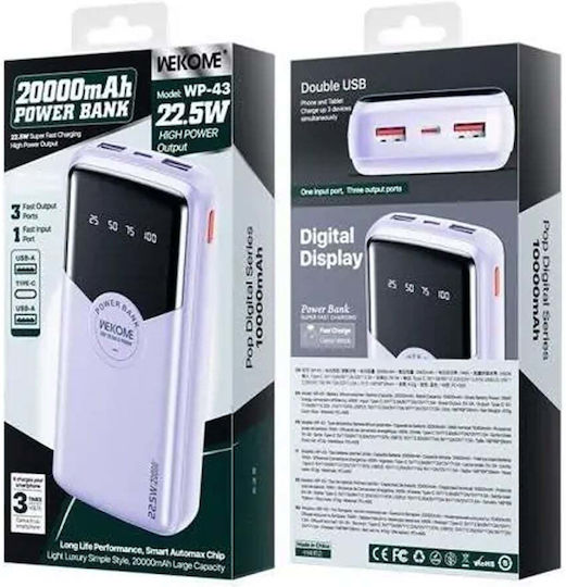 WK WP-43 Power Bank 10000mAh 22.5W with 2 USB-A Ports and USB-C Port Power Delivery Purple view 2