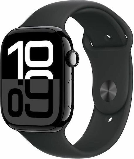 Apple Watch Series 10 Aluminium 46mm Waterproof with Heart Rate Monitor (Jet Black with Black Sport Band (M/L)) view 1