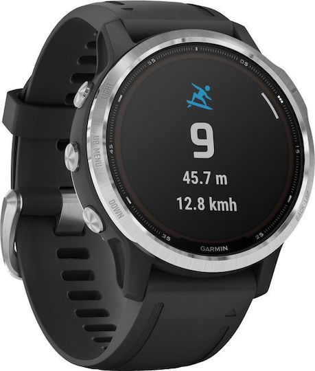 Garmin Fenix 6S Solar Stainless Steel 42mm Waterproof Smartwatch with Heart Rate Monitor (Silver with Black Band) view 3