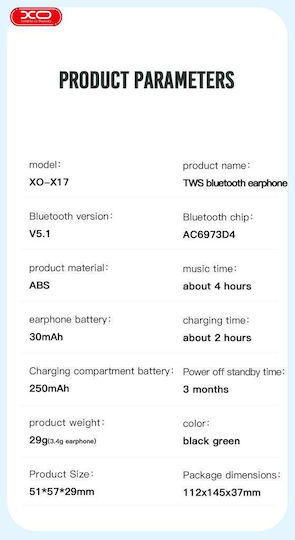 XO X17 Space Warehouse Earbud Bluetooth Handsfree Earphones with Charging Case Black view 3