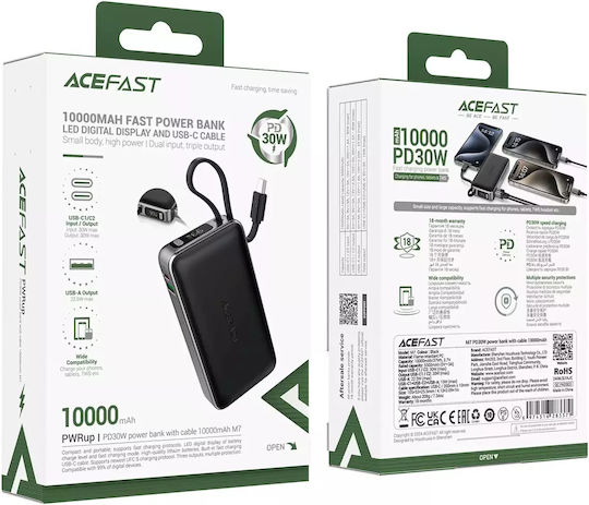 Acefast M7 Power Bank 10000mAh 30W with USB-A Port and USB-C Port Power Delivery Black view 6