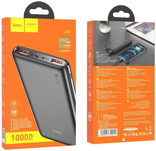 Hoco J80 Power Bank 10000mAh 22.5W with 2 USB-A Ports and USB-C Port Power Delivery Black vista 3