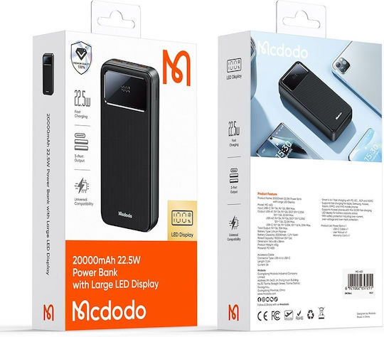 Mcdodo MC-4230 Power Bank 20000mAh 22.5W with 2 USB-A Ports and USB-C Port Power Delivery / Quick Charge 3.0 Black view 8