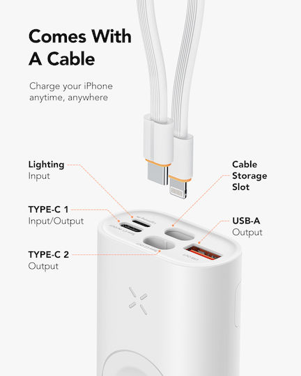 Veger W1162S Power Bank 10000mAh with USB-A Port and USB-C Port White view 9