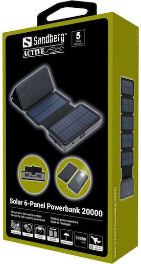 Sandberg Solar 6 Panel Solar Power Bank 20000mAh 7.5W with 2 USB-A Ports and USB-C Port Black view 4