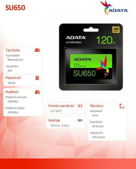 Adata Ultimate SU650 3D NAND SSD 120GB 2.5'' Type with SATA III Connection ASU650SS-120GT-R Ansicht 8