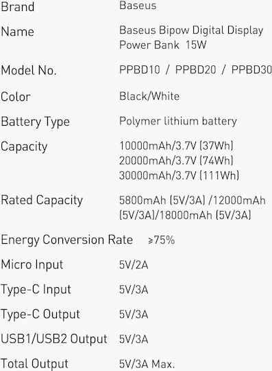 Baseus Bipow Overseas Edition Power Bank 10000mAh 15W with 2 USB-A Ports and USB-C Port Black view 6