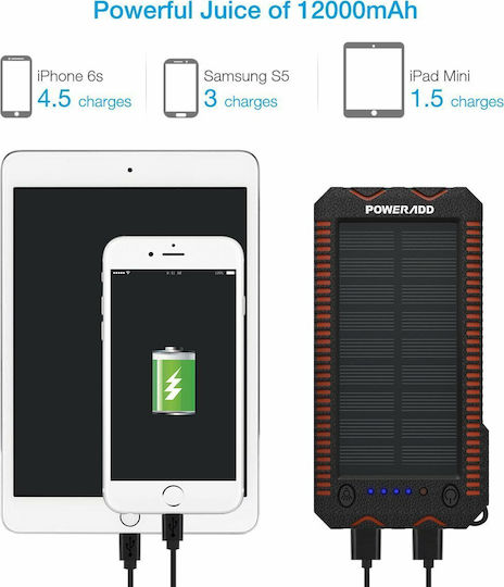 Poweradd Apollo 2 Solar Power Bank 12000mAh 18W with 2 USB-A Ports Black view 3