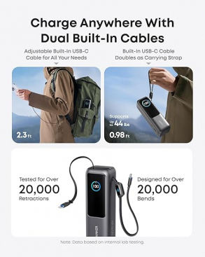 Anker A1695H11 Power Bank 25000mAh 165W with USB-A Port and 2 USB-C Ports Power Delivery Gray view 2