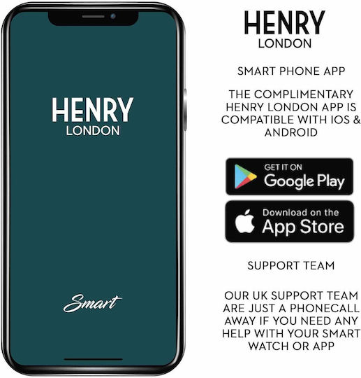 Henry London Smart Stainless Steel 43mm Smartwatch with Heart Rate Monitor (Black & Black Leather) view 5