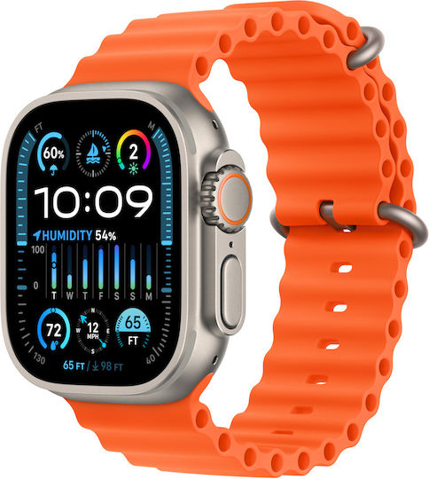 Apple Watch Ultra 2 Ocean Band Titanium 49mm Waterproof with eSIM and Heart Rate Monitor (Orange Ocean Band) view 9