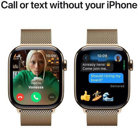 Apple Watch Series 10 Cellular Titanium 46mm Waterproof with eSIM and Heart Rate Monitor (Gold Titanium - Milanese Loop Gold, M/L) view 3
