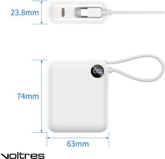 Voltres ChargeGO Power Bank 10000mAh 22.5W with USB-C Port White view 9
