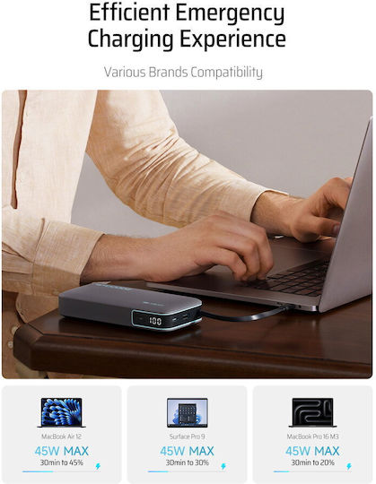 Cuktech CP25 Power Bank 20000mAh 55W with USB-A Port and USB-C Port Gray view 4