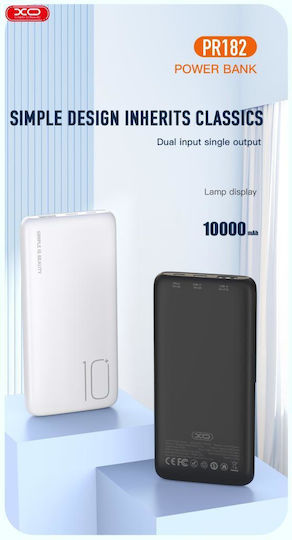 XO PR182 Power Bank 10000mAh with USB-A Port and USB-C Port Black view 2