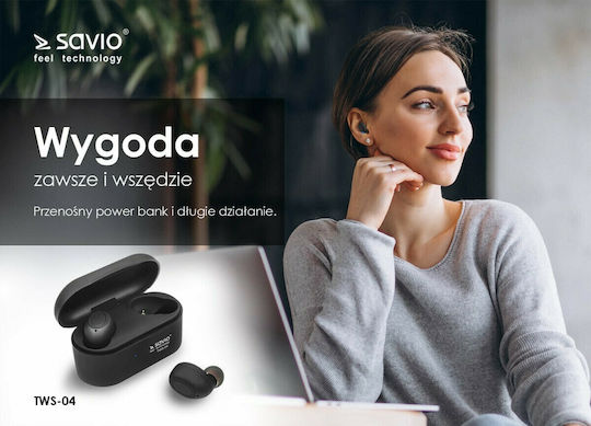 Savio TWS-04 In-ear Bluetooth Handsfree Earphones with Charging Case Black view 9