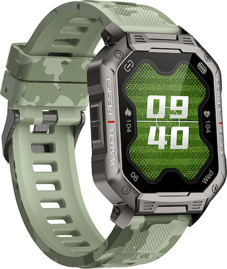 DAS.4 SG35 Smartwatch with Heart Rate Monitor (Black Case / Camo Green Silicone Strap) view 2