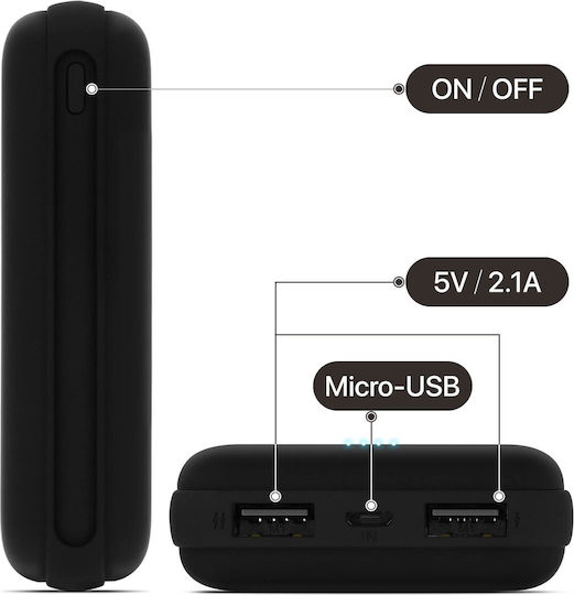 Akashi ALTPB10COMPBL Power Bank 10000mAh 18W with 2 USB-A Ports and USB-C Port Black vue 5