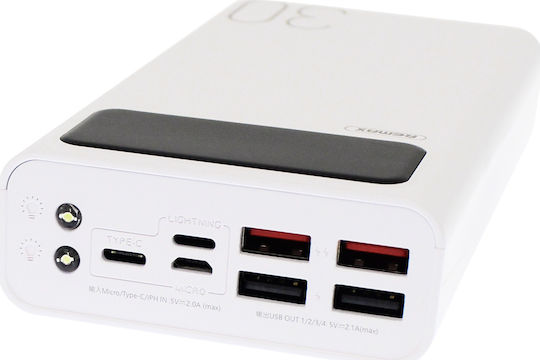 Remax RPP-112 Power Bank 30000mAh with 4 USB-A Ports White view 2