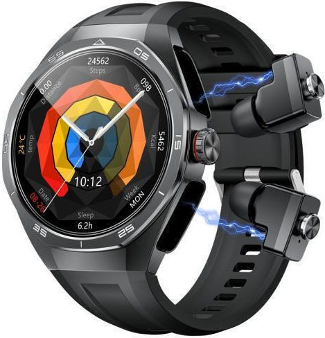 Smartwatch Gt97 1.53 Inch Round Screen 2 In 1 Bluetooth Earphone Silicone Strap Smart Watch Supports Bluetooth Calls Black