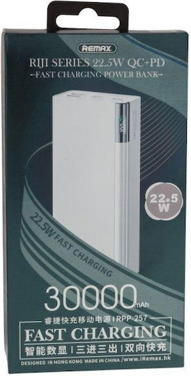 Remax RPP-257 Riji Power Bank 30000mAh 22.5W with 2 USB-A Ports and USB-C Port Power Delivery White view 2
