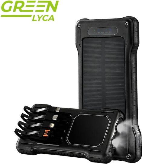 Green Lyca Solar Power Bank 10000mAh with 2 USB-A Ports and USB-C Port Black