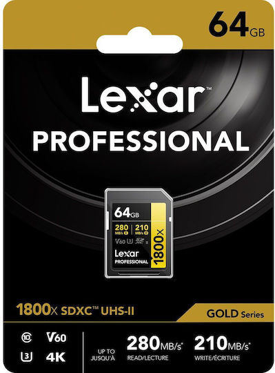 Lexar Professional 1800x SDXC 64GB U3 V60 UHS-II 280MB/s with Adapter view 3