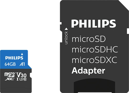 Philips Ultra Pro microSDXC 64GB U3 V30 UHS-I 100MB/s with Adapter view 1