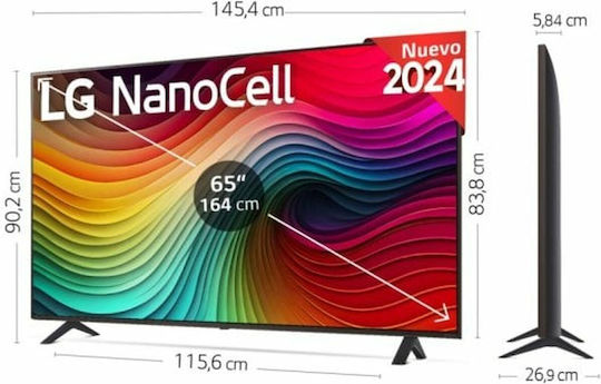 LG Smart Television 65" 4K UHD LED 65NANO82T6B HDR (2024) view 3