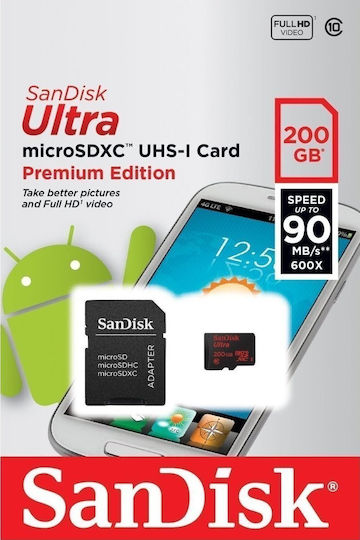 Sandisk Ultra microSDXC 200GB Class 10 UHS-I 90MB/s with Adapter view 1