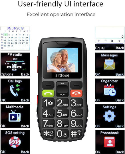 Artfone C1 Dual SIM Mobile with Buttons (Greek Menu) Black view 2