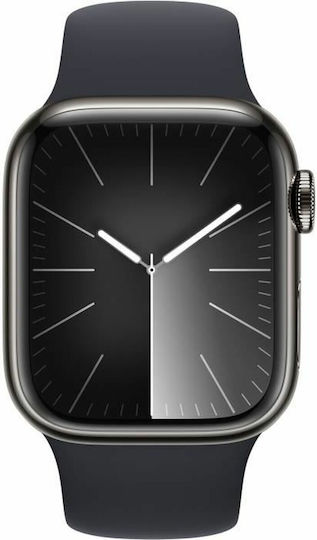 Apple Watch Series 9 Cellular Stainless Steel 41mm Waterproof with Heart Rate Monitor (Graphite Stainless Steel με Midnight Sport Band (M/L)) view 2