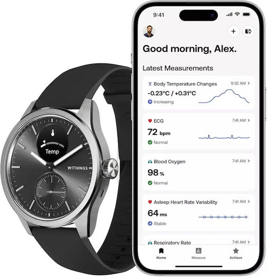 Withings ScanWatch 2 Stainless Steel 42mm Waterproof with Heart Rate Monitor (Black) view 9
