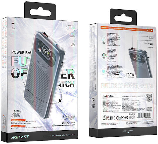 Acefast M1 Sparkling Series Power Bank 10000mAh 30W with USB-A Port and USB-C Port Power Delivery Gray vue 5