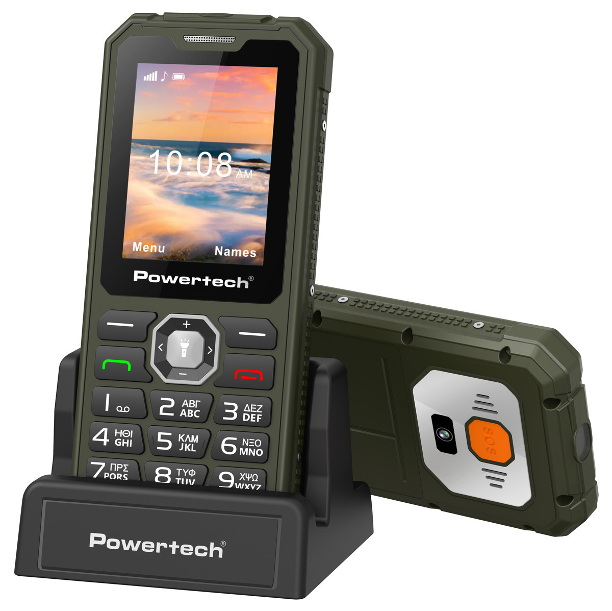 Powertech Sentry Armor Dual SIM Mobile Phone with Buttons Khaki