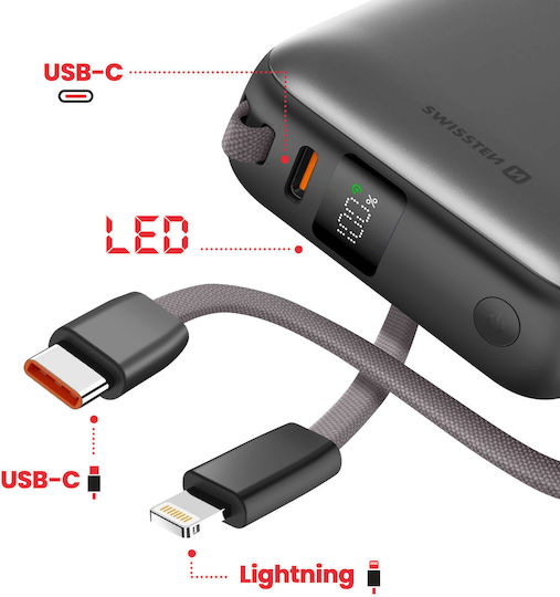 Swissten Power Bank 10000mAh 22.5W with USB-C Port Power Delivery Silver view 3