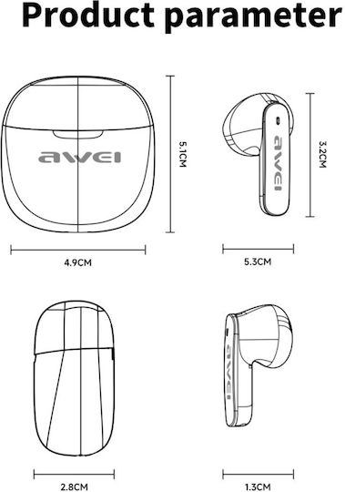 Awei T68 Earbud Bluetooth Handsfree Earphones with Charging Case Beige view 4