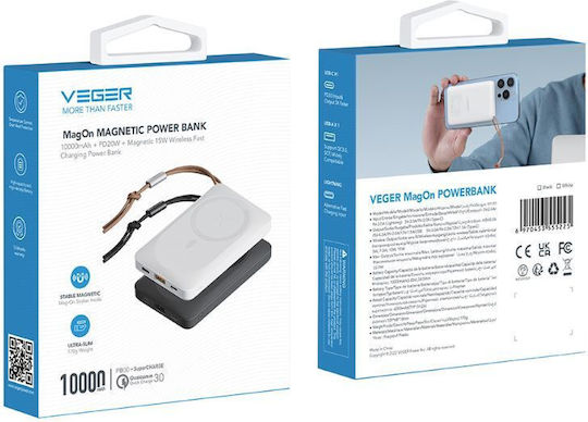 Veger MagOn Magnetic Wireless MagSafe Power Bank 10000mAh 20W with USB-A Port and USB-C Port Power Delivery / Quick Charge 3.0 Gray view 5