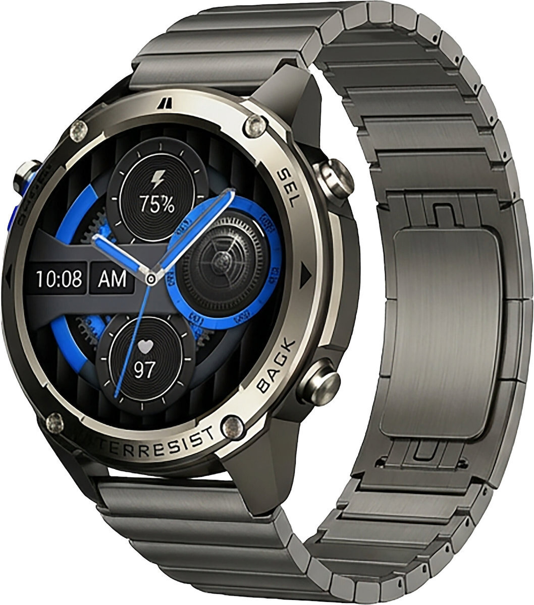 Luna Veles 52mm Waterproof Smartwatch with Heart Rate Monitor Steel