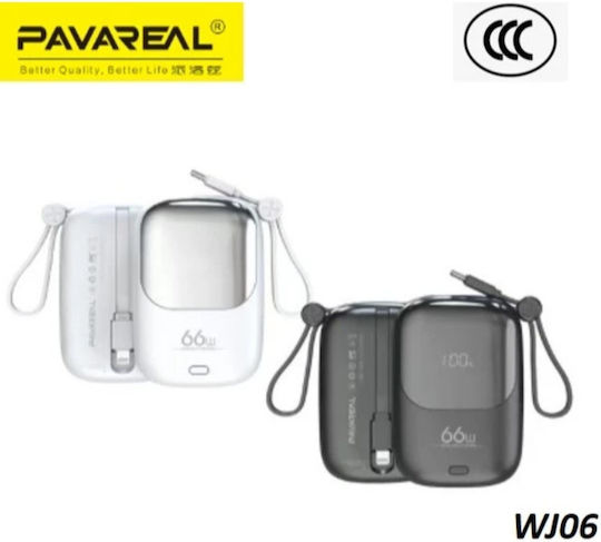 Pavareal Wj06 Power Bank 66W 10000mAh Fast Charging Built-in Cable White view 2