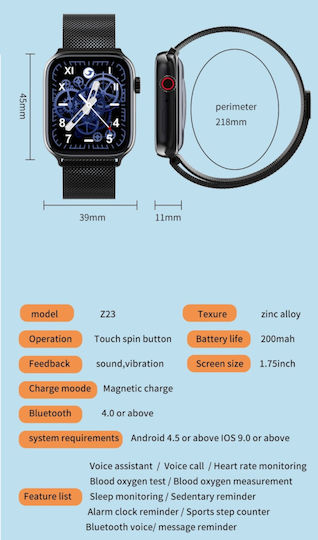 Z23 Smartwatch with Heart Rate Monitor (Black) view 9