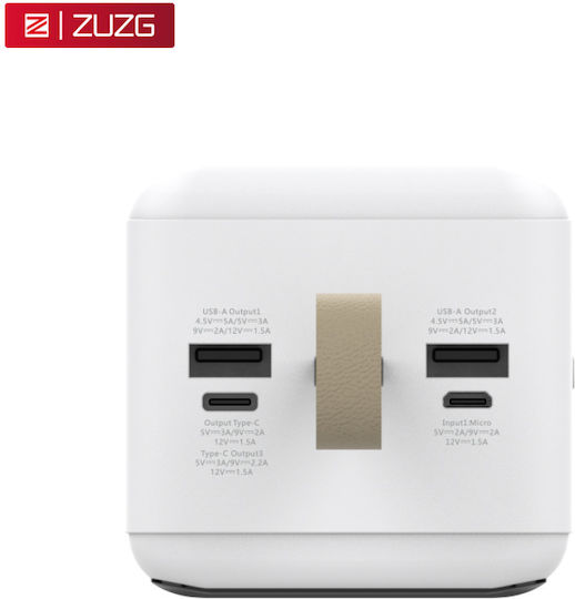 ZUZG ZP-J32 Power Bank 50000mAh 20W with 2 USB-A Output Ports and 2 USB-C Output Ports Power Delivery White view 3
