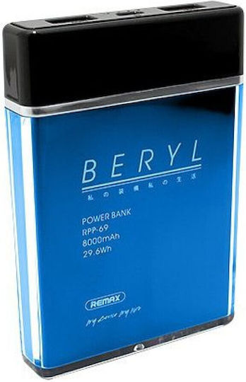 Remax RPP-69 Power Bank 8000mAh with 2 USB-A Ports Blue