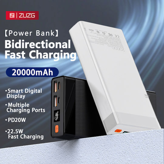 Zuzg J49p Power Bank 20000mAh Fast Charging PD 20W QC 22.5W LED Display & USB-C Black view 2