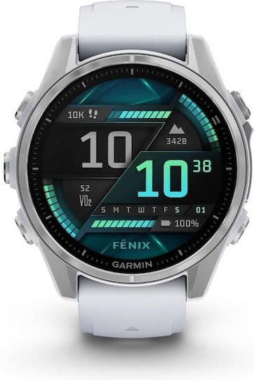 Garmin Fenix 8 Stainless Steel 43mm Waterproof Smartwatch with Heart Rate Monitor (Silver with Whitestone Silicone Band) view 1