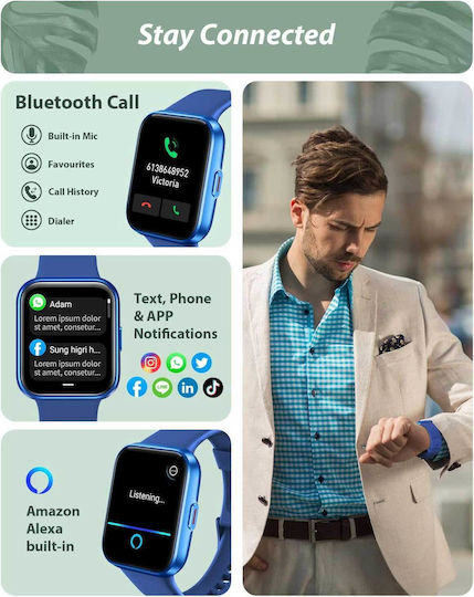 Tensky ID208 Plus Smartwatch with Heart Rate Monitor (Blue) view 2