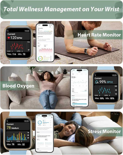 Tensky ID208 Plus Smartwatch with Heart Rate Monitor (Light Blue) view 3